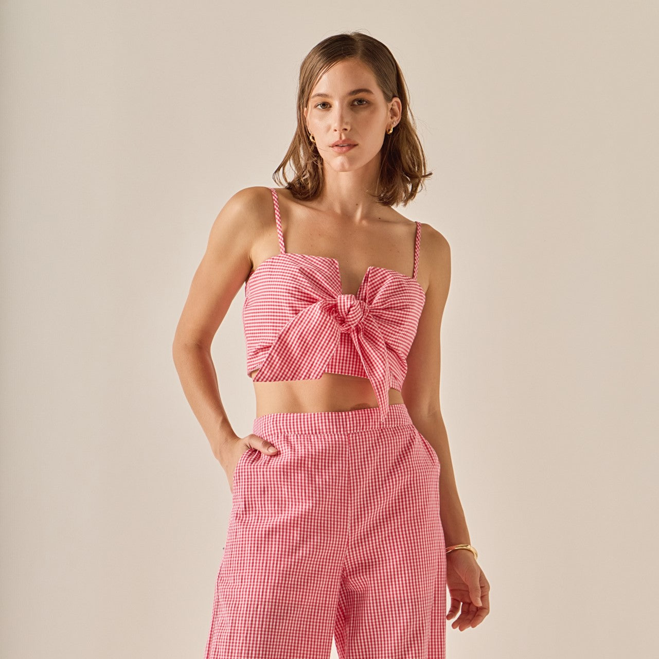 ENGLISH FACTORY - Gingham Twist Crop Top - TANK TOPS available at Objectrare