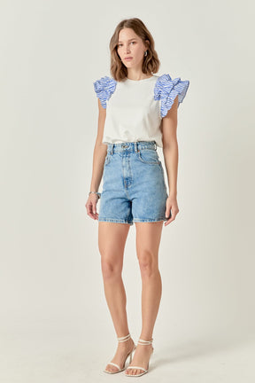 ENGLISH FACTORY - Striped Statement Sleeve Tee - TOPS available at Objectrare