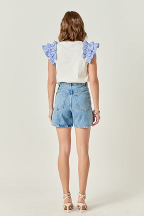 ENGLISH FACTORY - Striped Statement Sleeve Tee - TOPS available at Objectrare