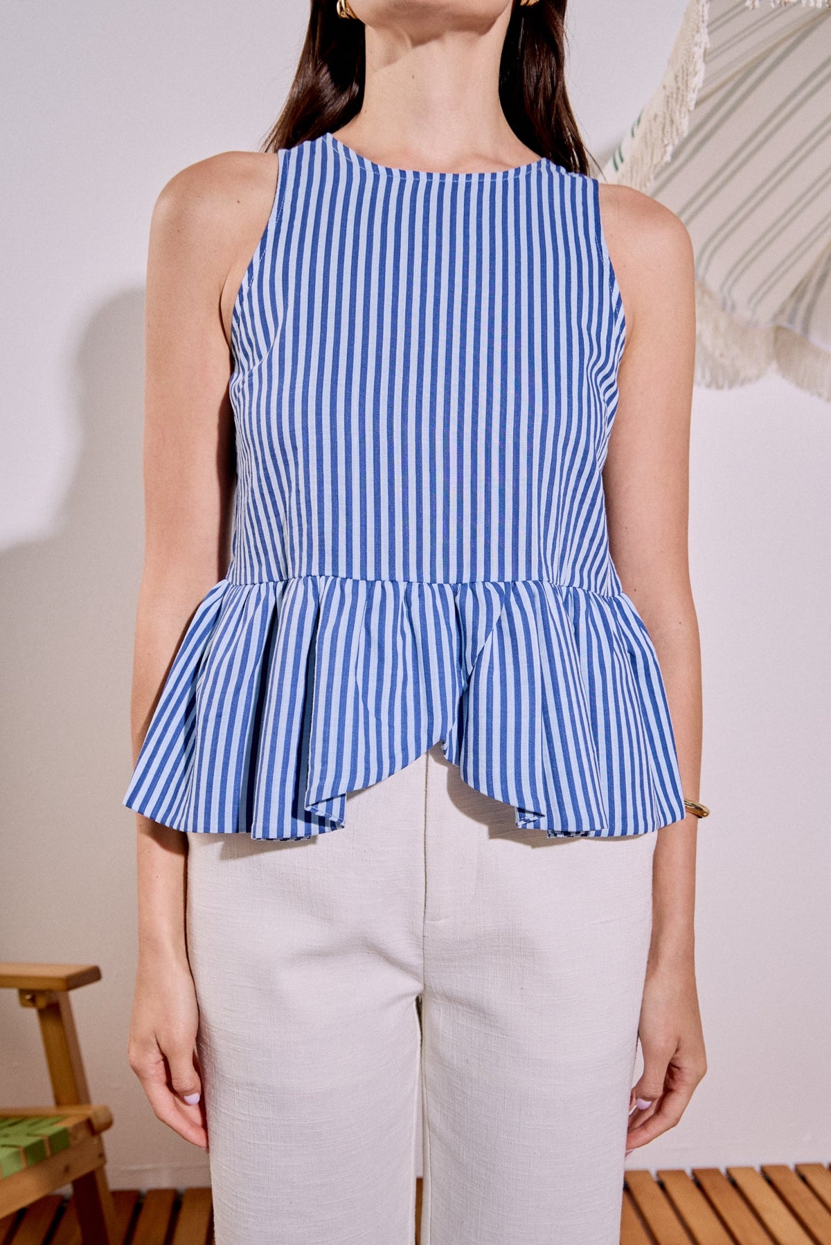 ENGLISH FACTORY - Peplum Sleeve Striped Top - TOPS available at Objectrare