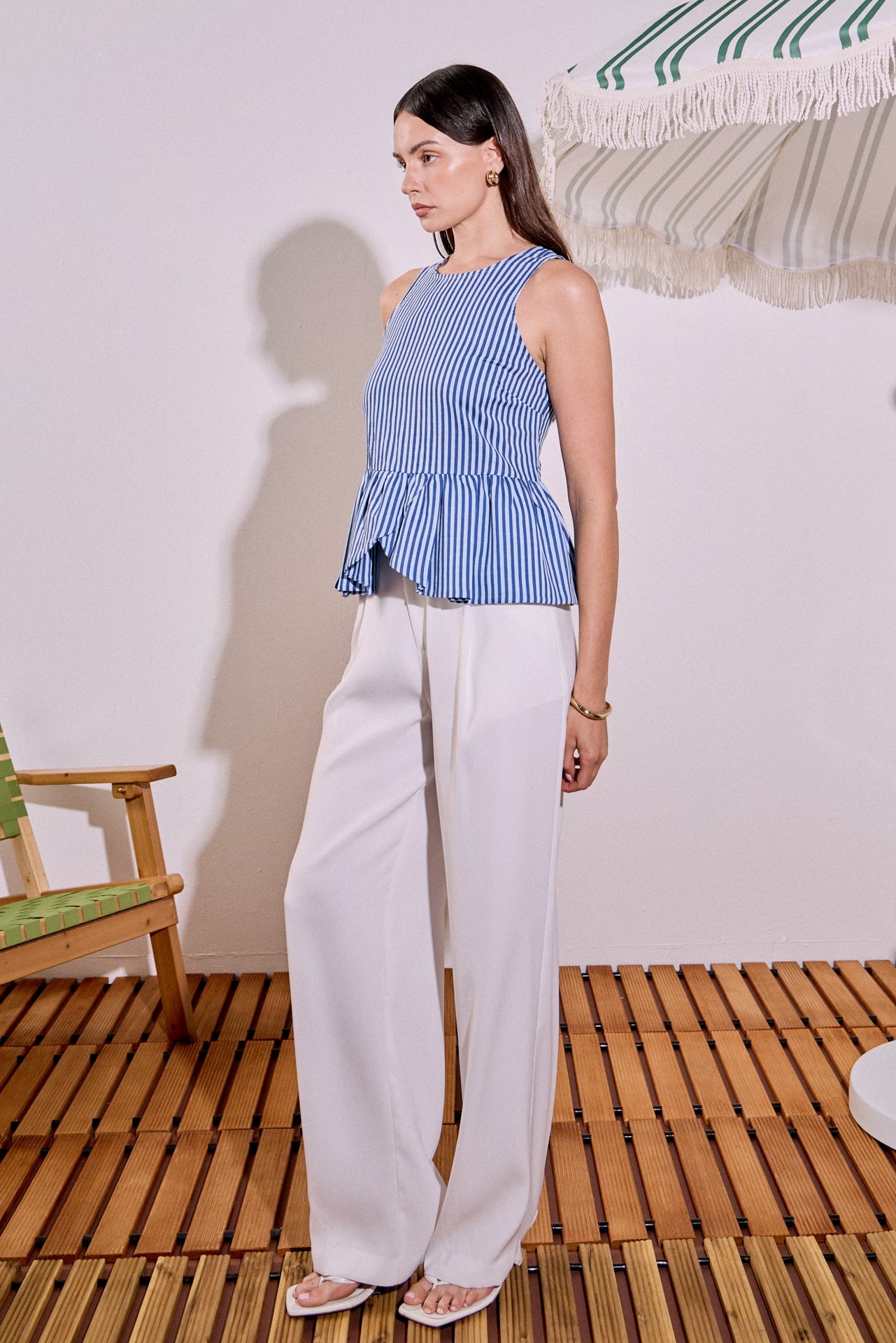 ENGLISH FACTORY - Peplum Sleeve Striped Top - TOPS available at Objectrare