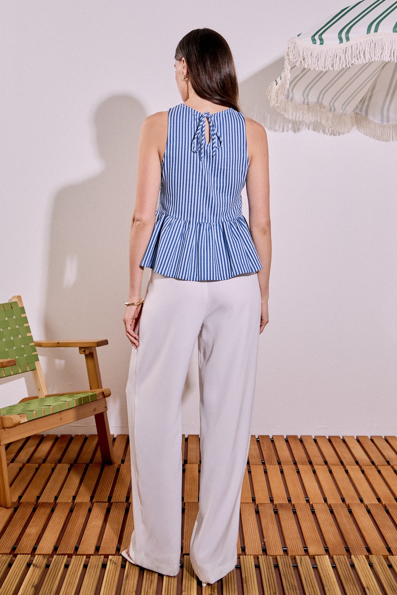 ENGLISH FACTORY - Peplum Sleeve Striped Top - TOPS available at Objectrare