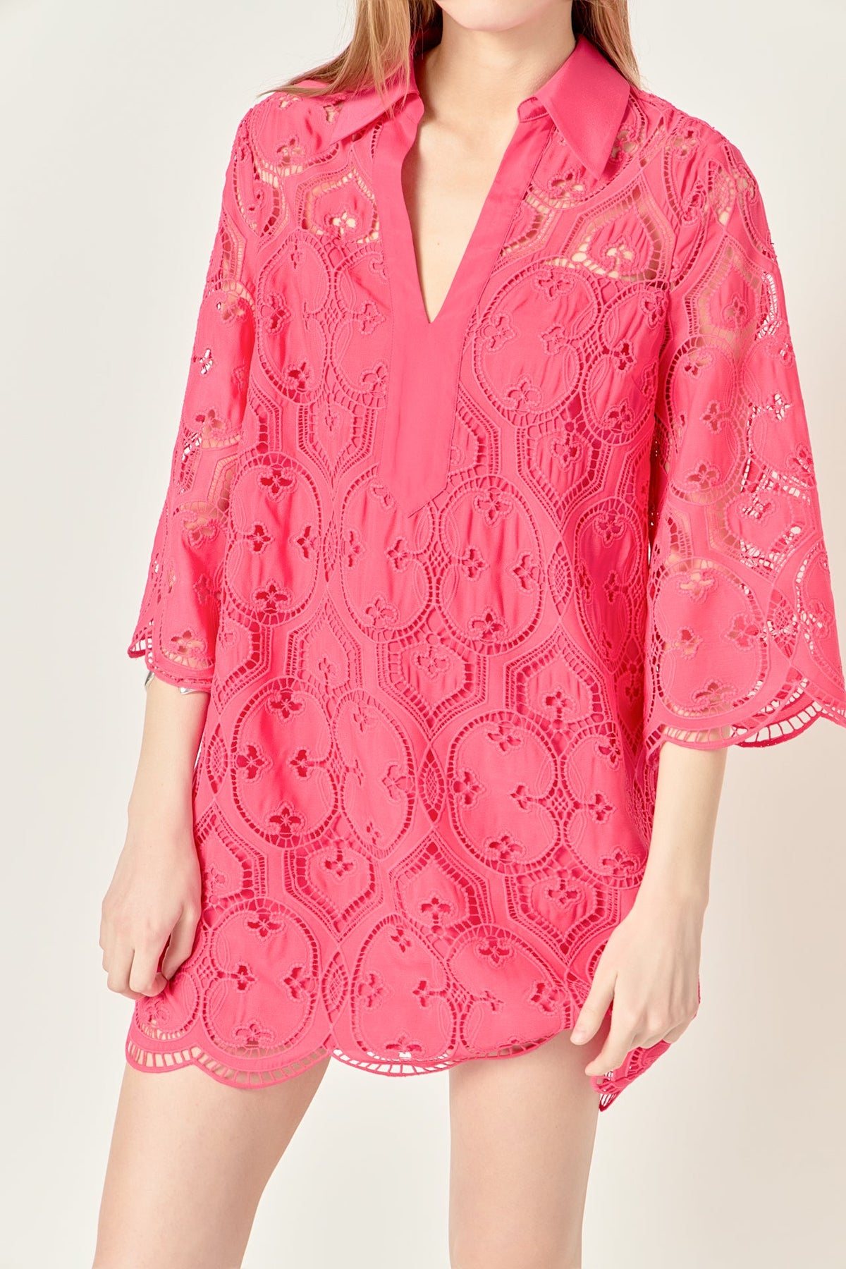 Embroidered Collar Mini Dress