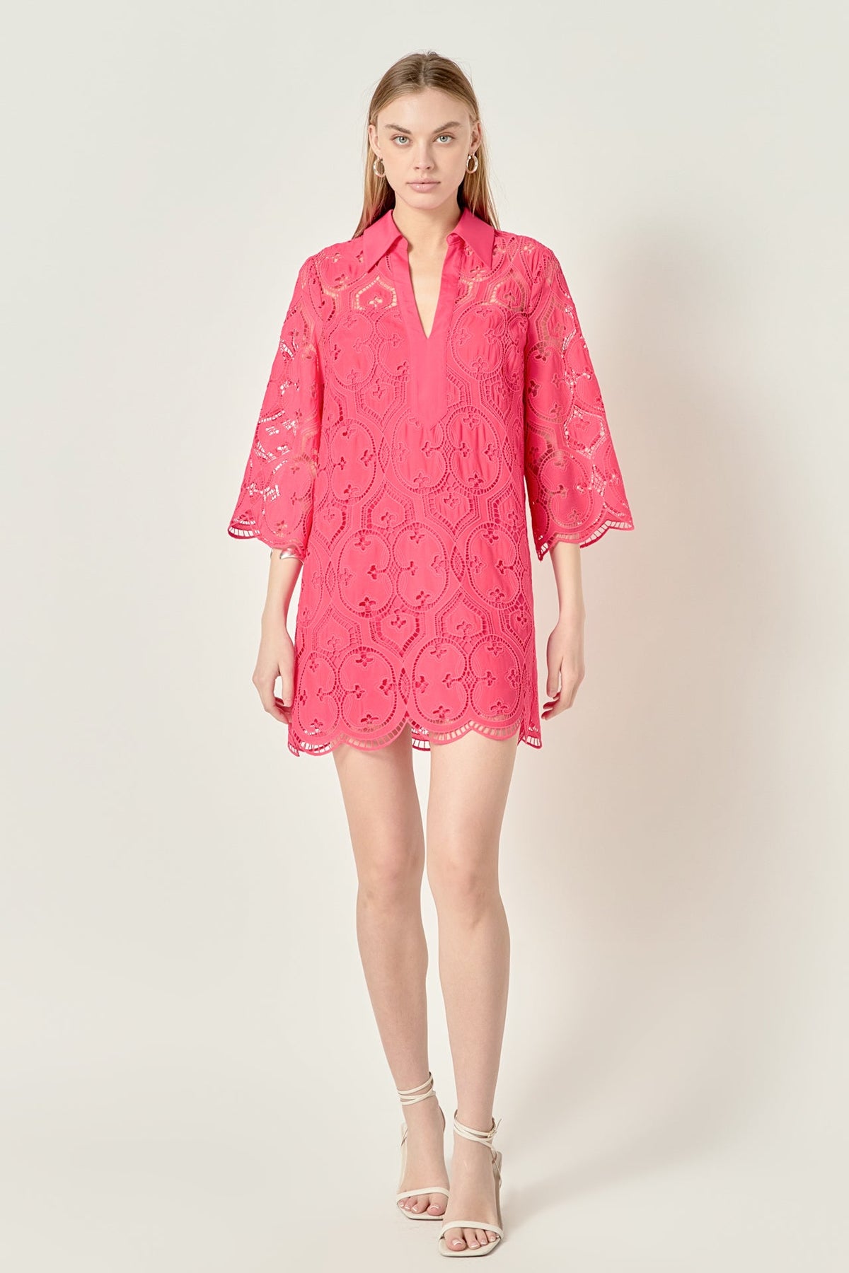 Embroidered Collar Mini Dress