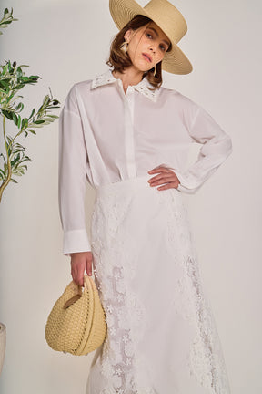 ENGLISH FACTORY - Crochet Collar Detailed Shirt - SHIRTS & BLOUSES available at Objectrare