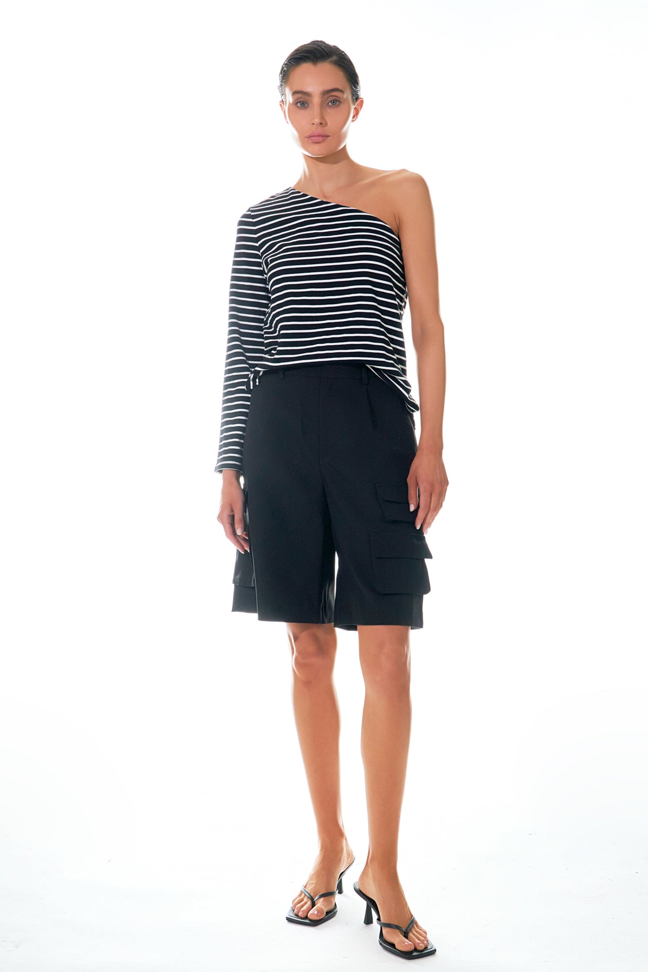 GREY LAB - Stripe One Shoulder Top - TOPS available at Objectrare