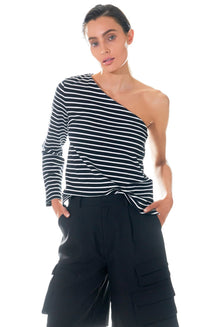 GREY LAB - Grey Lab - Stripe One Shoulder Top - TOPS available at Objectrare