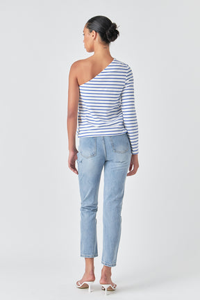 GREY LAB - Stripe One Shoulder Top - TOPS available at Objectrare