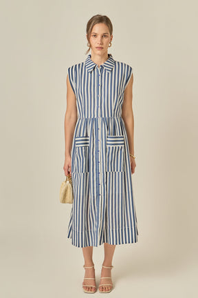 ENGLISH FACTORY - Seersucker Stripe Midi Dress - DRESSES available at Objectrare
