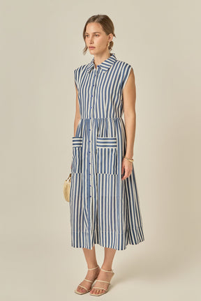 ENGLISH FACTORY - Seersucker Stripe Midi Dress - DRESSES available at Objectrare