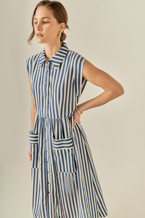 ENGLISH FACTORY - Seersucker Stripe Midi Dress - DRESSES available at Objectrare
