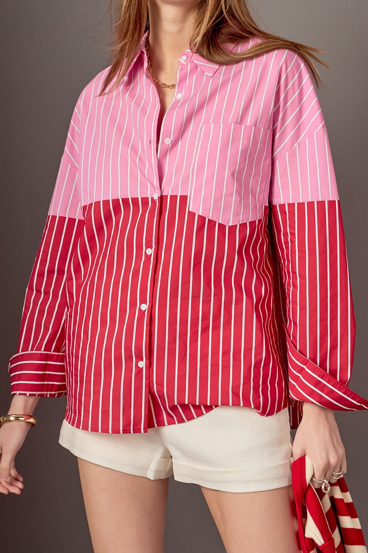 ENGLISH FACTORY - Aubrey Colorblock Stripe Shirt - TOPS available at Objectrare