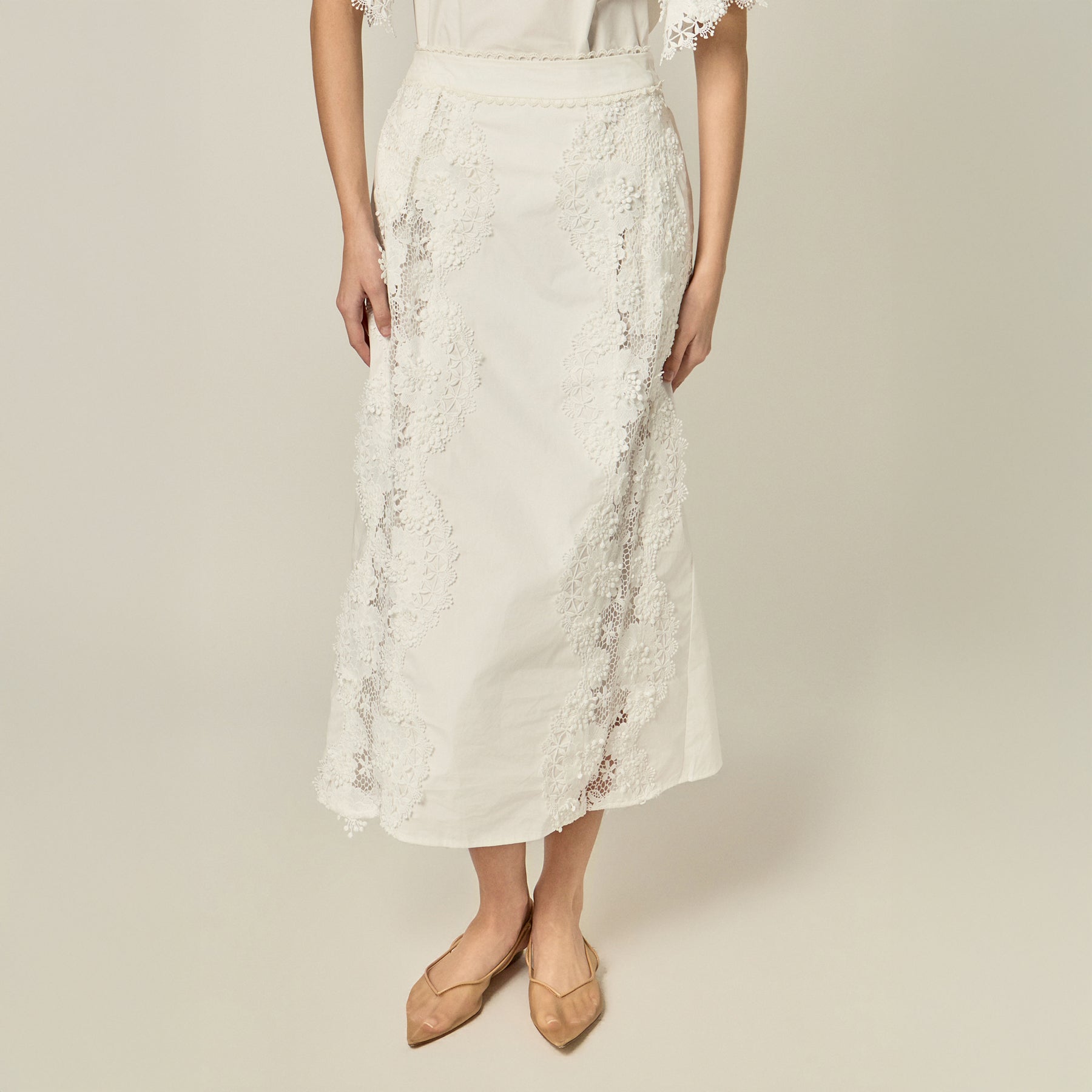 ENGLISH FACTORY - Lace Cascade Midi - SKIRTS available at Objectrare