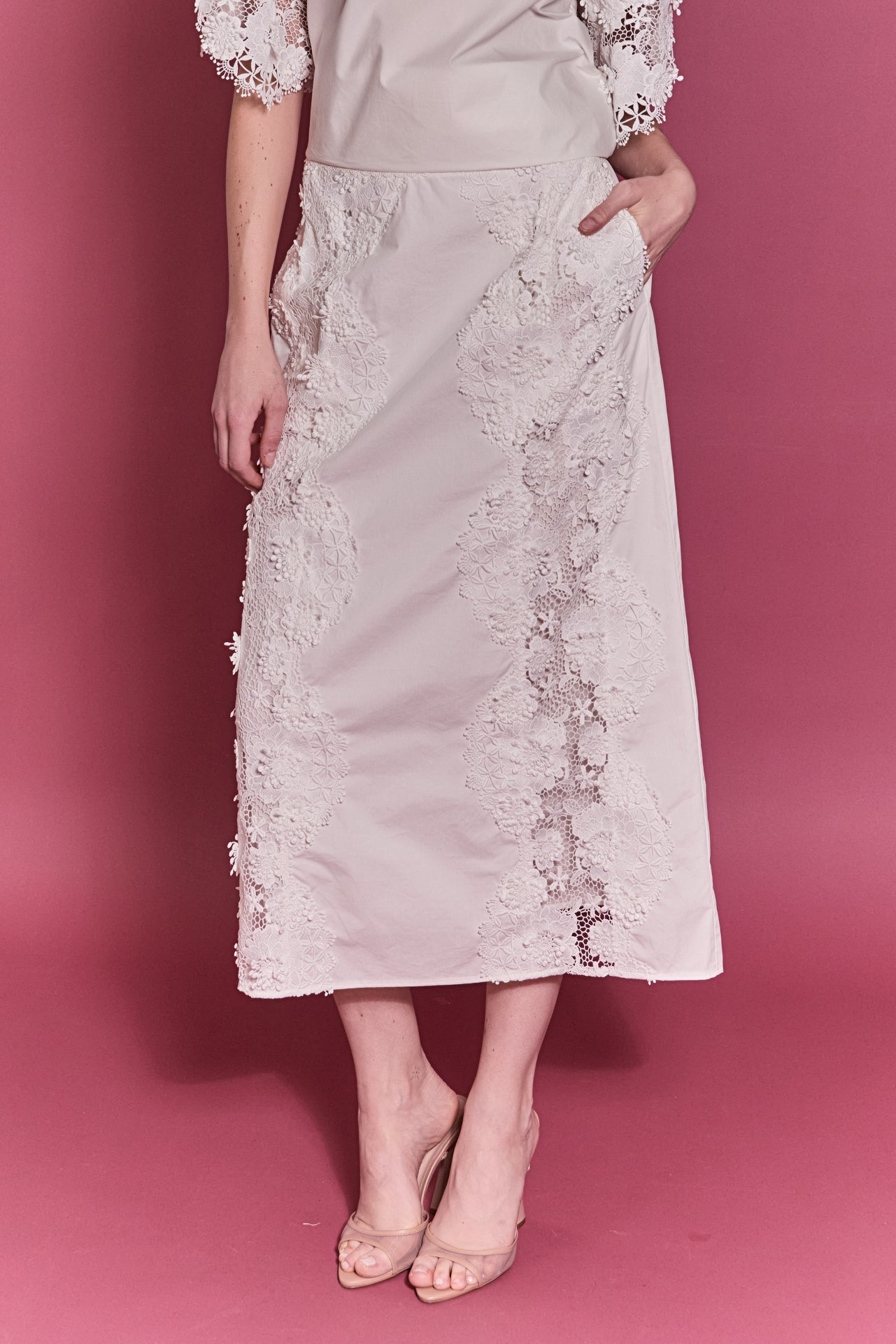 ENGLISH FACTORY - Lace Cascade Midi - SKIRTS available at Objectrare