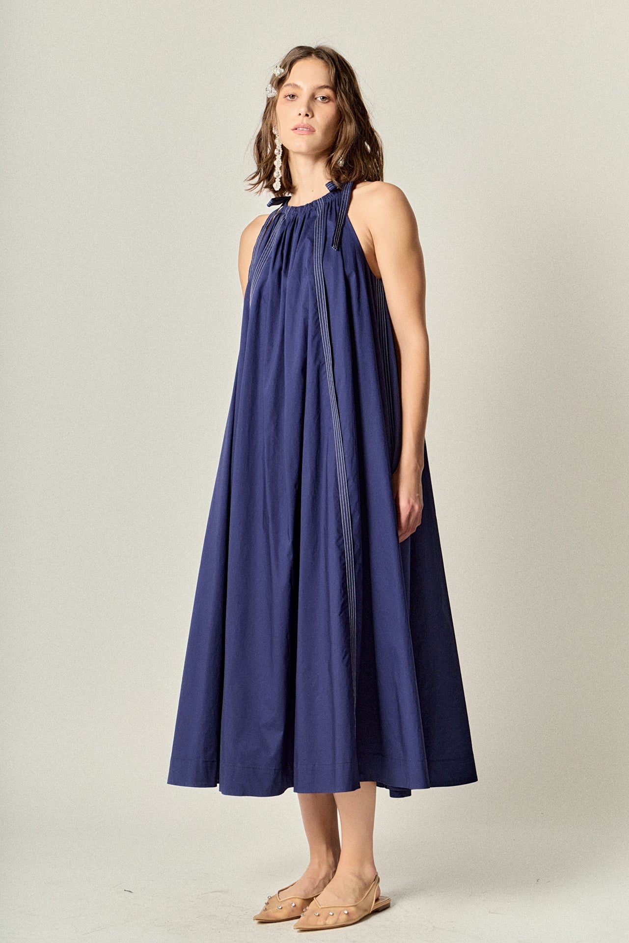 ENGLISH FACTORY - Halter Neck Tie Midi Dress - DRESSES available at Objectrare