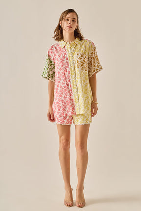 ENGLISH FACTORY - Maisie Colorblock Button-Up Shirt - TOPS available at Objectrare