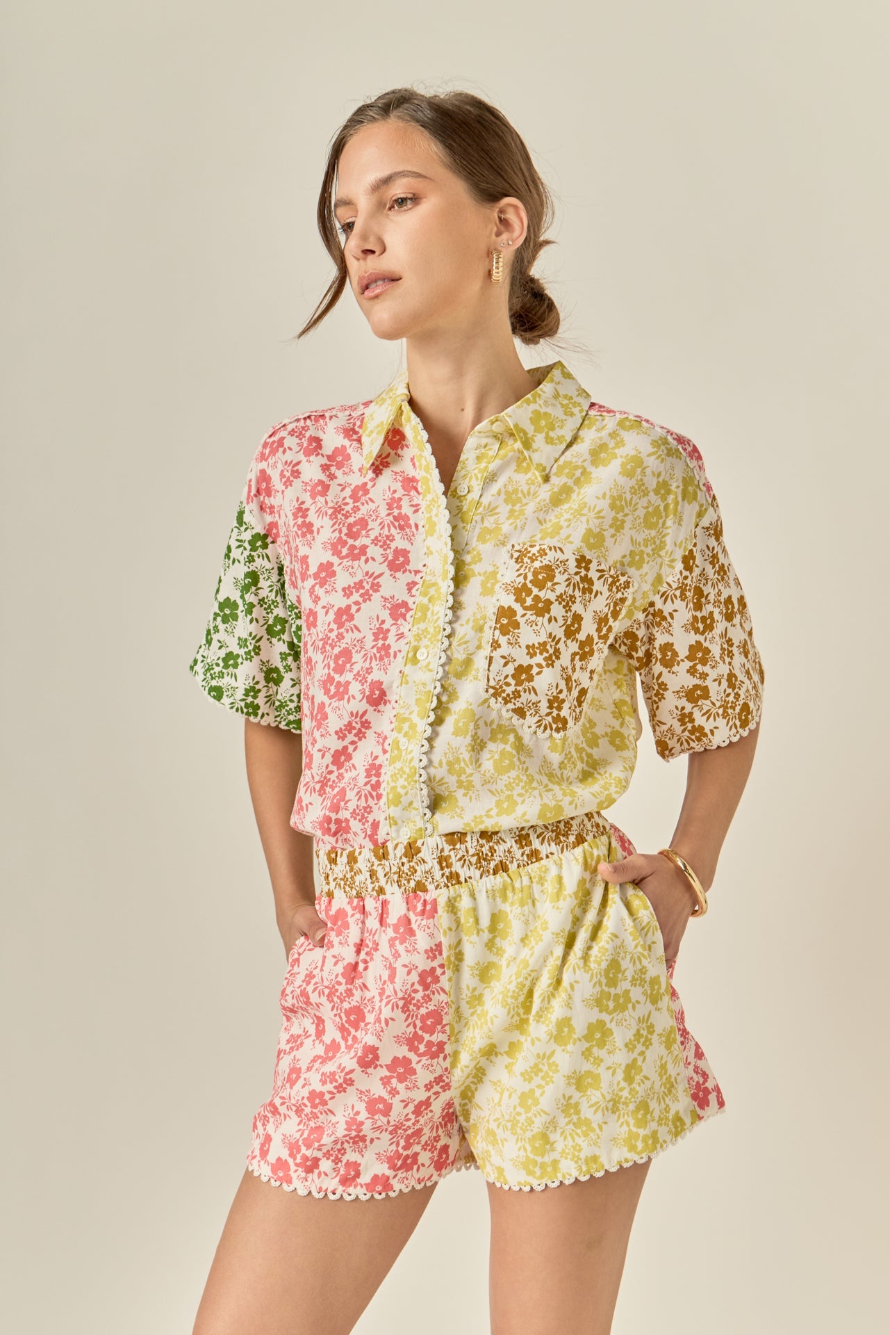 ENGLISH FACTORY - Maisie Colorblock Printed Shorts - SHORTS available at Objectrare