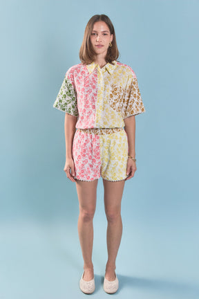 ENGLISH FACTORY - Maisie Colorblock Printed Shorts - SHORTS available at Objectrare