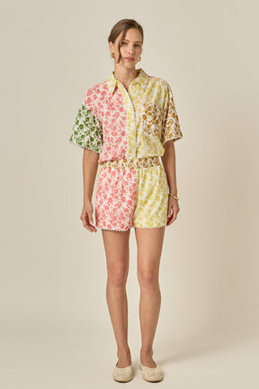 ENGLISH FACTORY - Maisie Colorblock Printed Shorts - SHORTS available at Objectrare