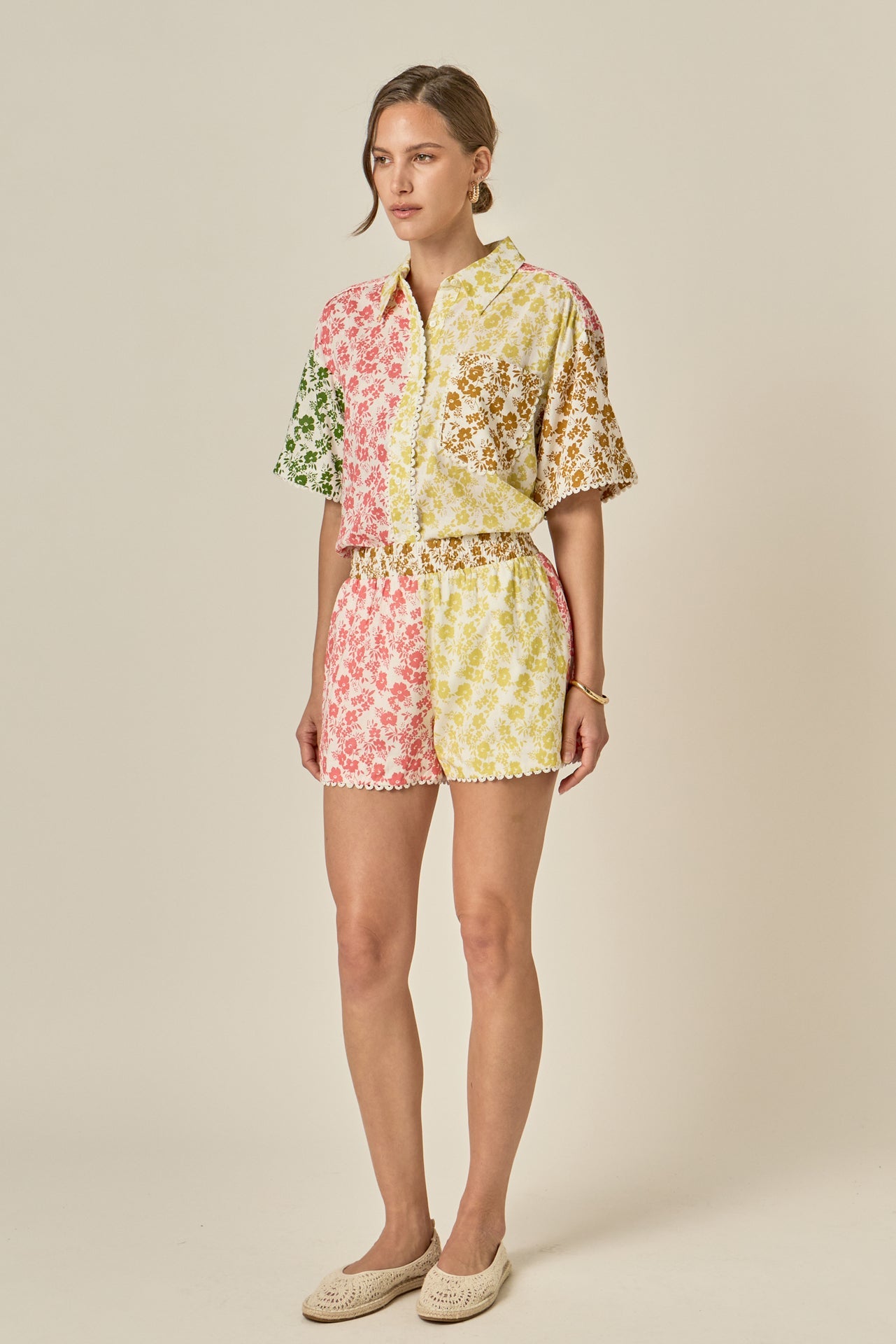 ENGLISH FACTORY - Maisie Colorblock Printed Shorts - SHORTS available at Objectrare