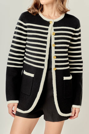 ENGLISH FACTORY - Knit Striped Sweater Cardigan - TOPS available at Objectrare