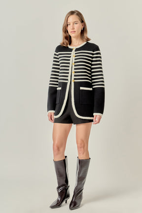 ENGLISH FACTORY - Knit Striped Sweater Cardigan - CARDIGANS available at Objectrare