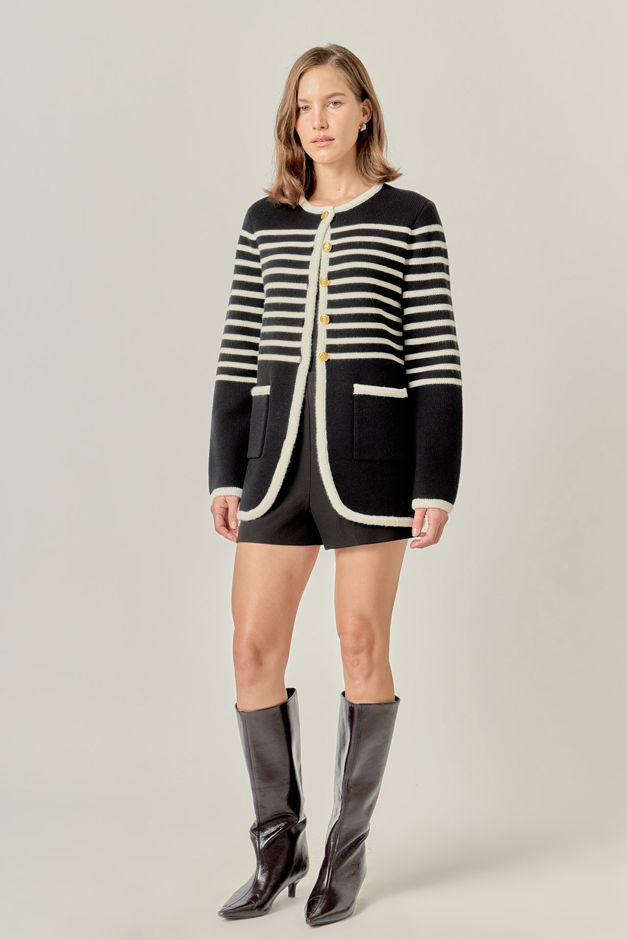 ENGLISH FACTORY - Knit Striped Sweater Cardigan - TOPS available at Objectrare