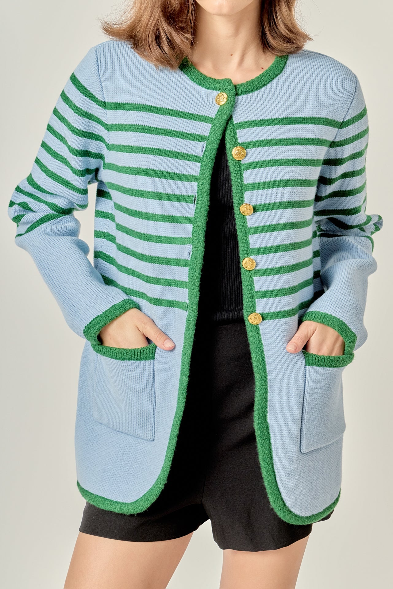 ENGLISH FACTORY - Knit Striped Sweater Cardigan - TOPS available at Objectrare