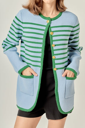 ENGLISH FACTORY - Knit Striped Sweater Cardigan - TOPS available at Objectrare
