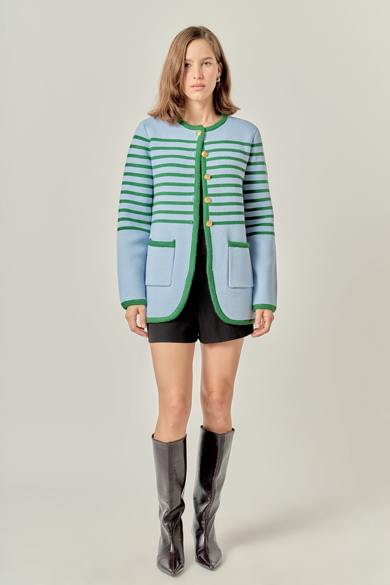 ENGLISH FACTORY - Knit Striped Sweater Cardigan - TOPS available at Objectrare