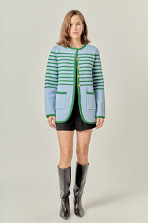 ENGLISH FACTORY - Knit Striped Sweater Cardigan - TOPS available at Objectrare