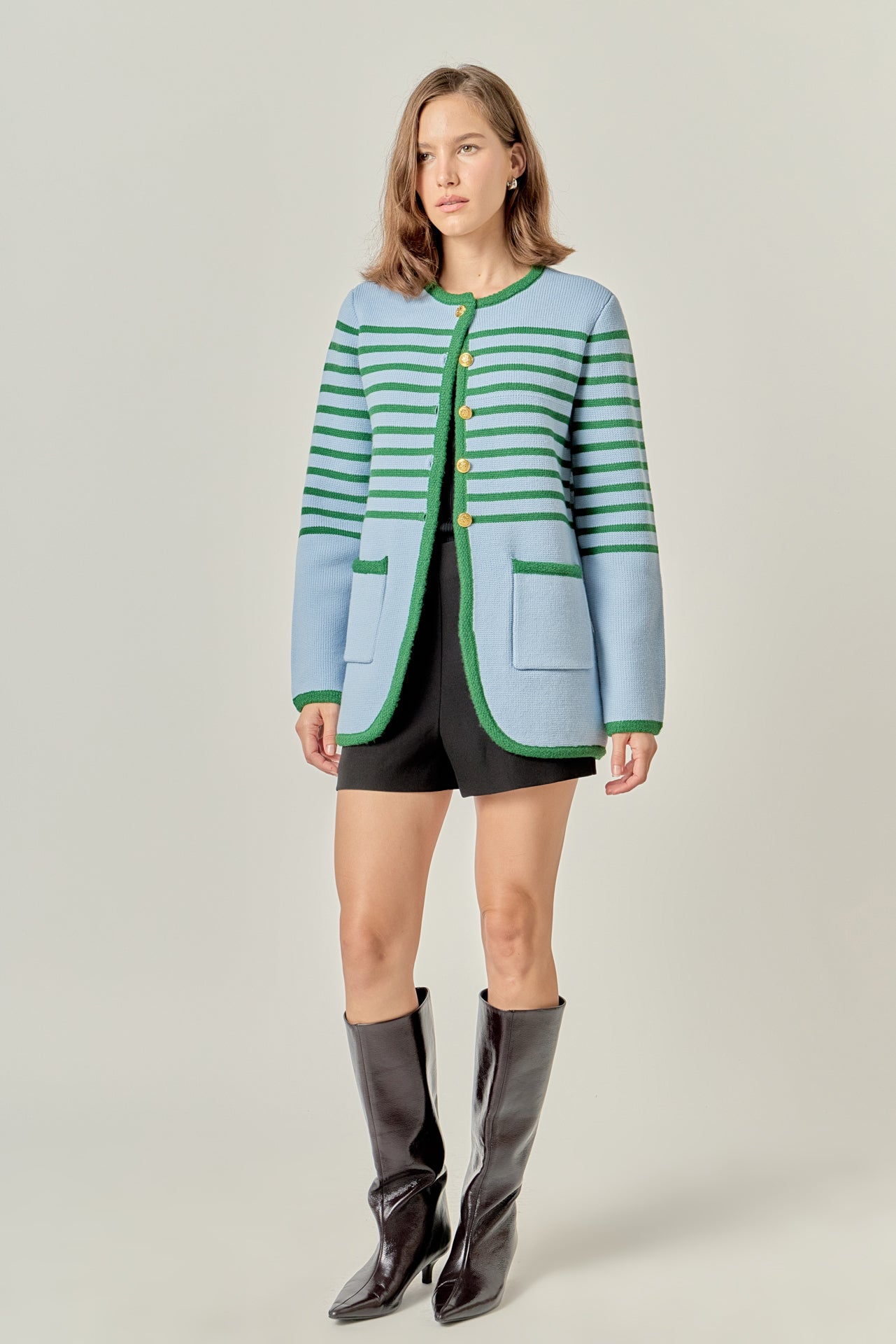 ENGLISH FACTORY - Knit Striped Sweater Cardigan - TOPS available at Objectrare