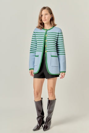 ENGLISH FACTORY - Knit Striped Sweater Cardigan - TOPS available at Objectrare