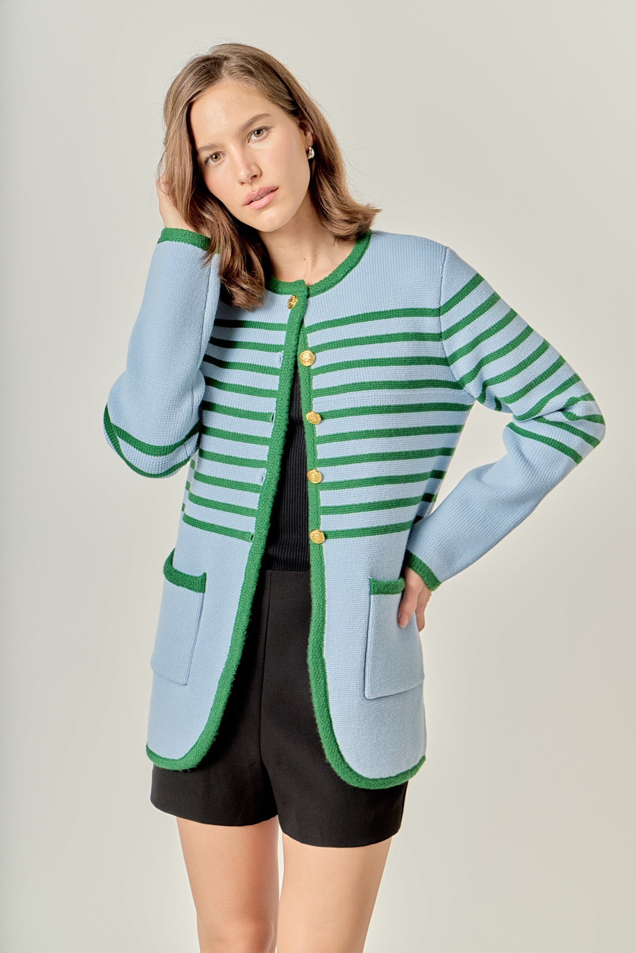 ENGLISH FACTORY - Knit Striped Sweater Cardigan - TOPS available at Objectrare
