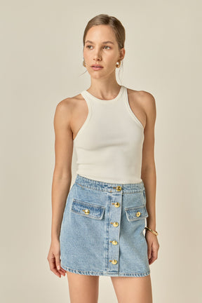 ENGLISH FACTORY - Delilah Denim Mini Skirt - SKIRTS available at Objectrare