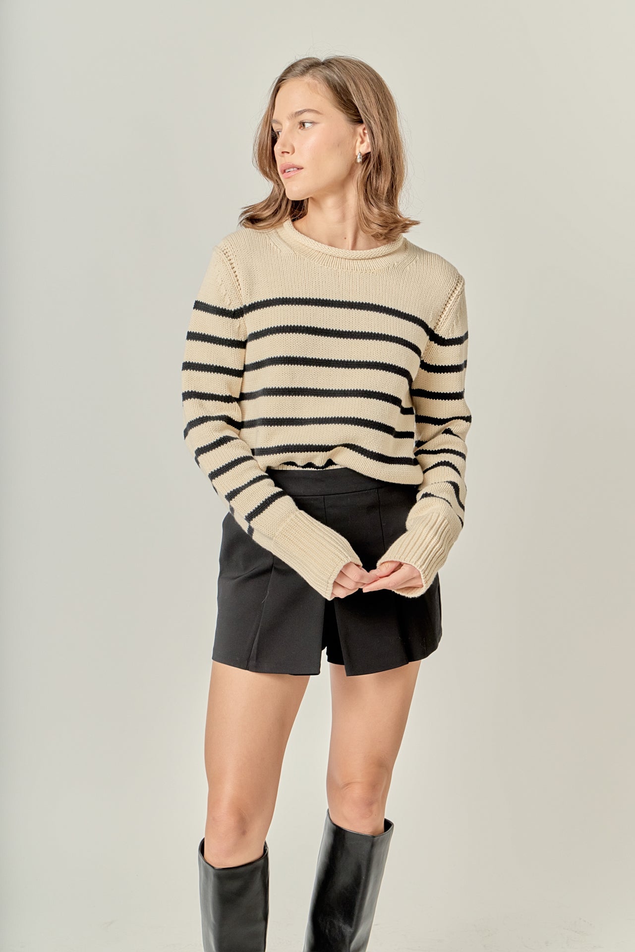 ENGLISH FACTORY - Rollneck Sweater in Stripe - SWEATERS & KNITS available at Objectrare