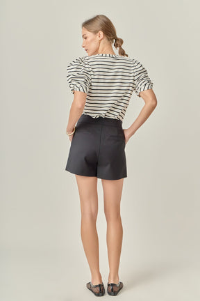 ENGLISH FACTORY - Striped Puff Sleeve Crewneck Top - TOPS available at Objectrare
