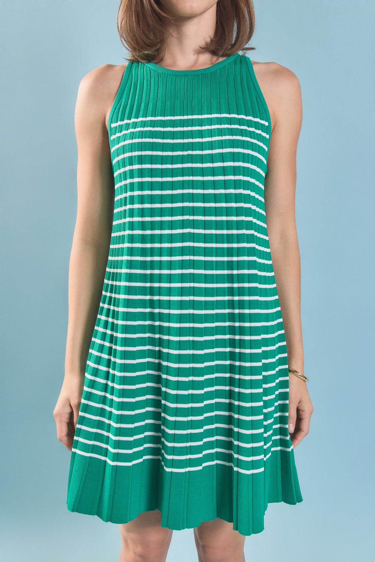 ENGLISH FACTORY - Pleated A-line Knit Stripe Mini Dress - DRESSES available at Objectrare