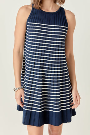 The Clara Pleated A-line Knit Stripe Mini Dress