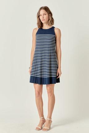 The Clara Pleated A-line Knit Stripe Mini Dress