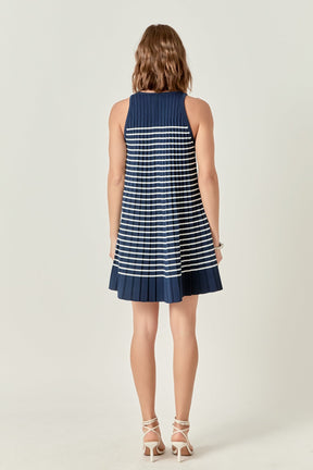 The Clara Pleated A-line Knit Stripe Mini Dress