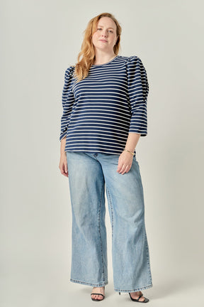 ENGLISH FACTORY - Puff Sleeve Stripe Knit Top - TOPS available at Objectrare