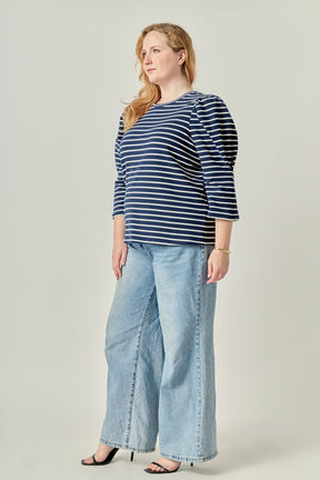 ENGLISH FACTORY - Puff Sleeve Stripe Knit Top - TOPS available at Objectrare