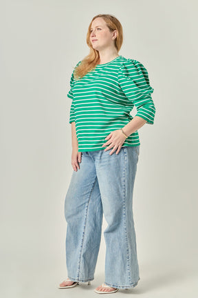 ENGLISH FACTORY - Puff Sleeve Stripe Knit Top - TOPS available at Objectrare