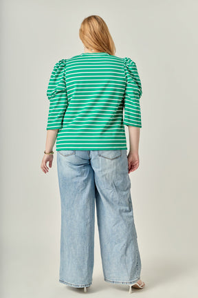 ENGLISH FACTORY - Puff Sleeve Stripe Knit Top - TOPS available at Objectrare