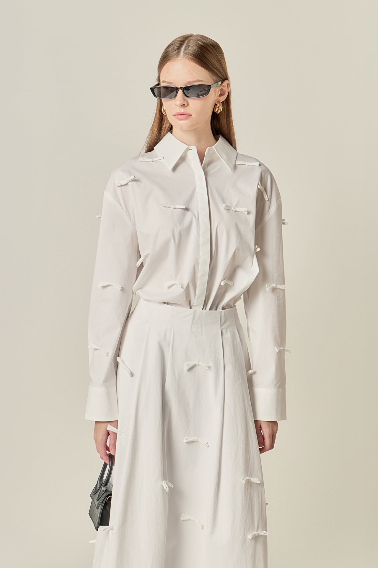 ENGLISH FACTORY - Bow Detailed Drop Shoulder Shirt - TOPS available at Objectrare