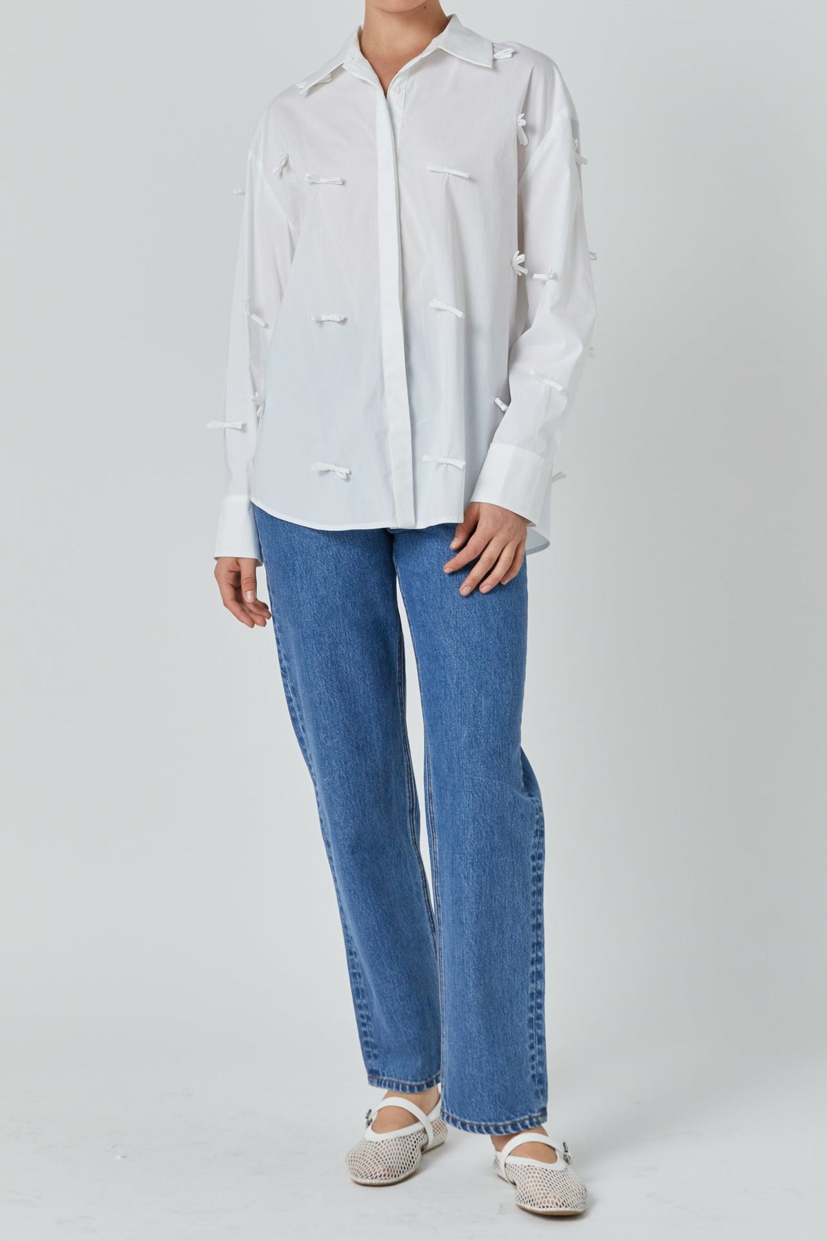 Bow Detailed Drop Shoulder Shirt