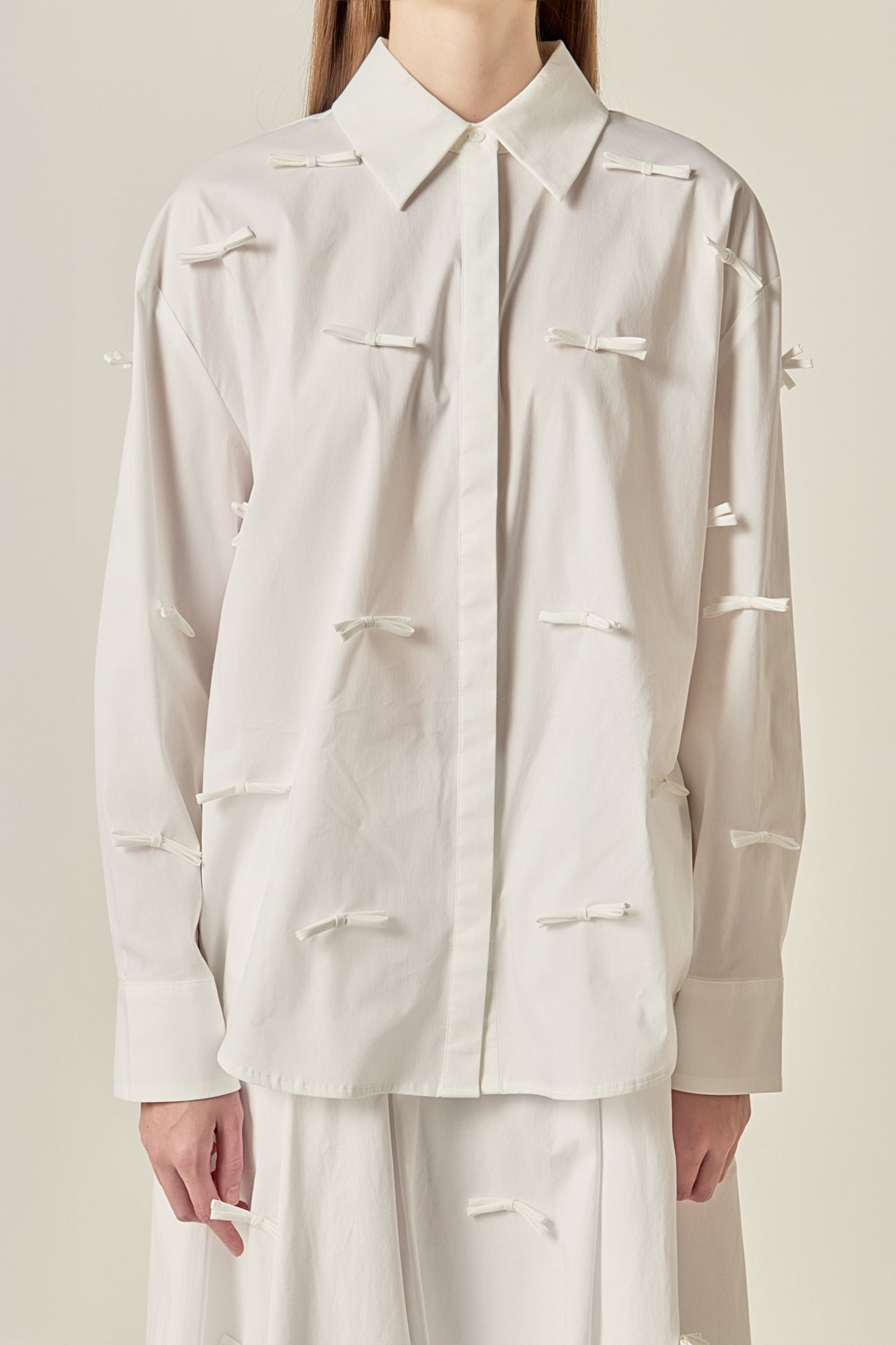 ENGLISH FACTORY - Bow Detailed Drop Shoulder Shirt - TOPS available at Objectrare