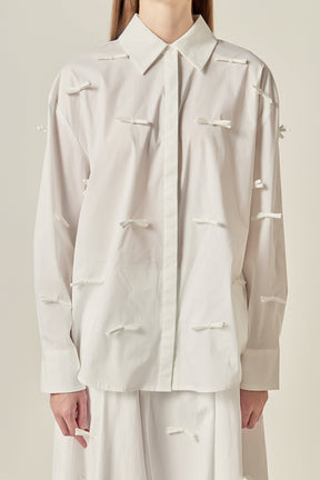 ENGLISH FACTORY - Bow Detailed Drop Shoulder Shirt - TOPS available at Objectrare