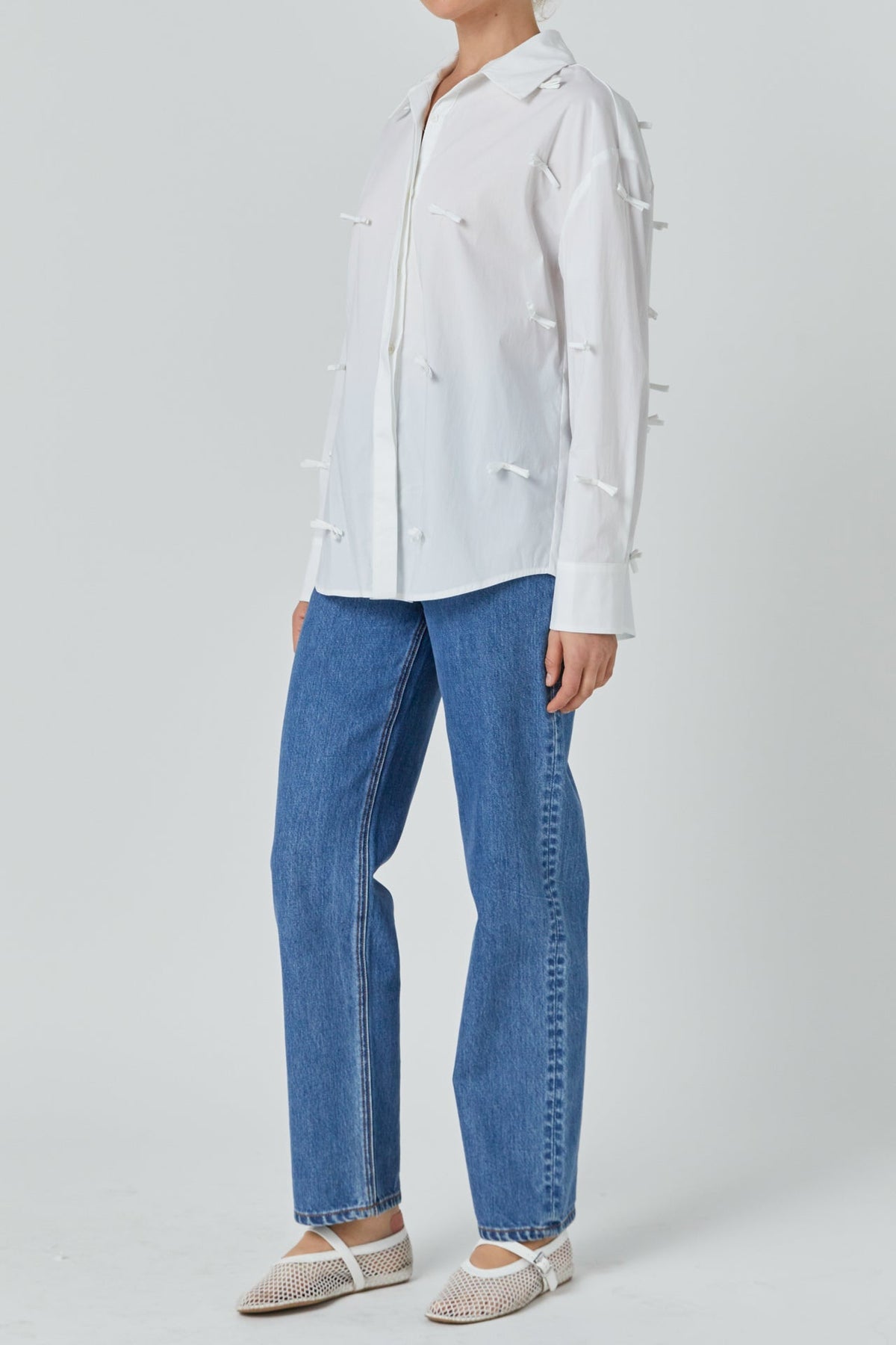 Bow Detailed Drop Shoulder Shirt